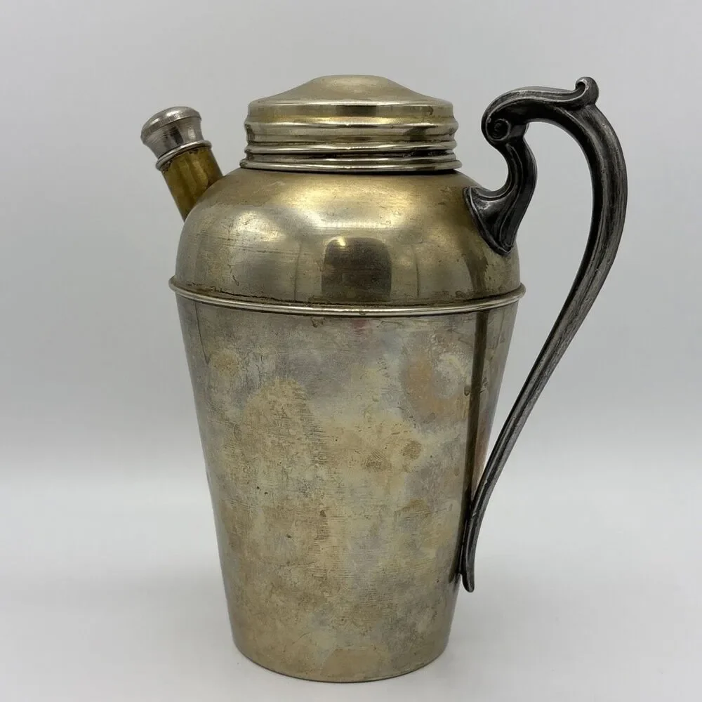 COCKTAIL SHAKER VINTAGE PARTY DRINK MIXER NICKEL SILVER SCREW LID ART DECO WEAR